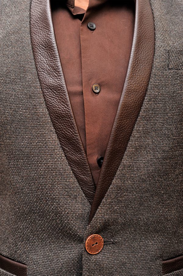 Leather lapel of men's designer sport coat in Nairobi Kenya