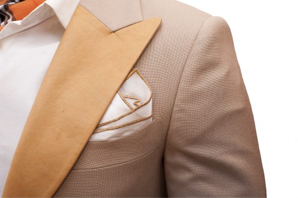 Leather lapel unique beige wedding tuxedo Nairobi Kenya