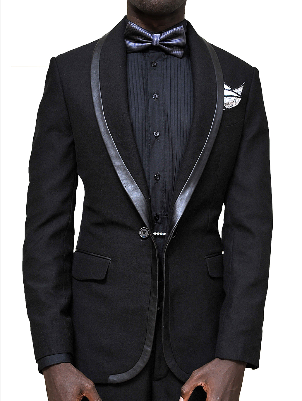 Black designer leather trim tuxedo