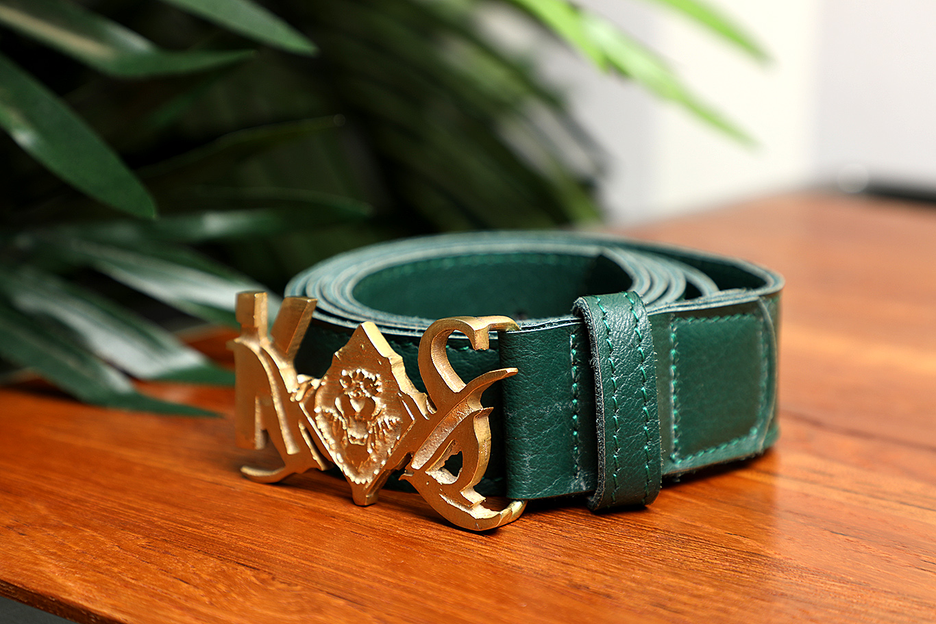 green leather belt in Nairobi Kenya custom buckle