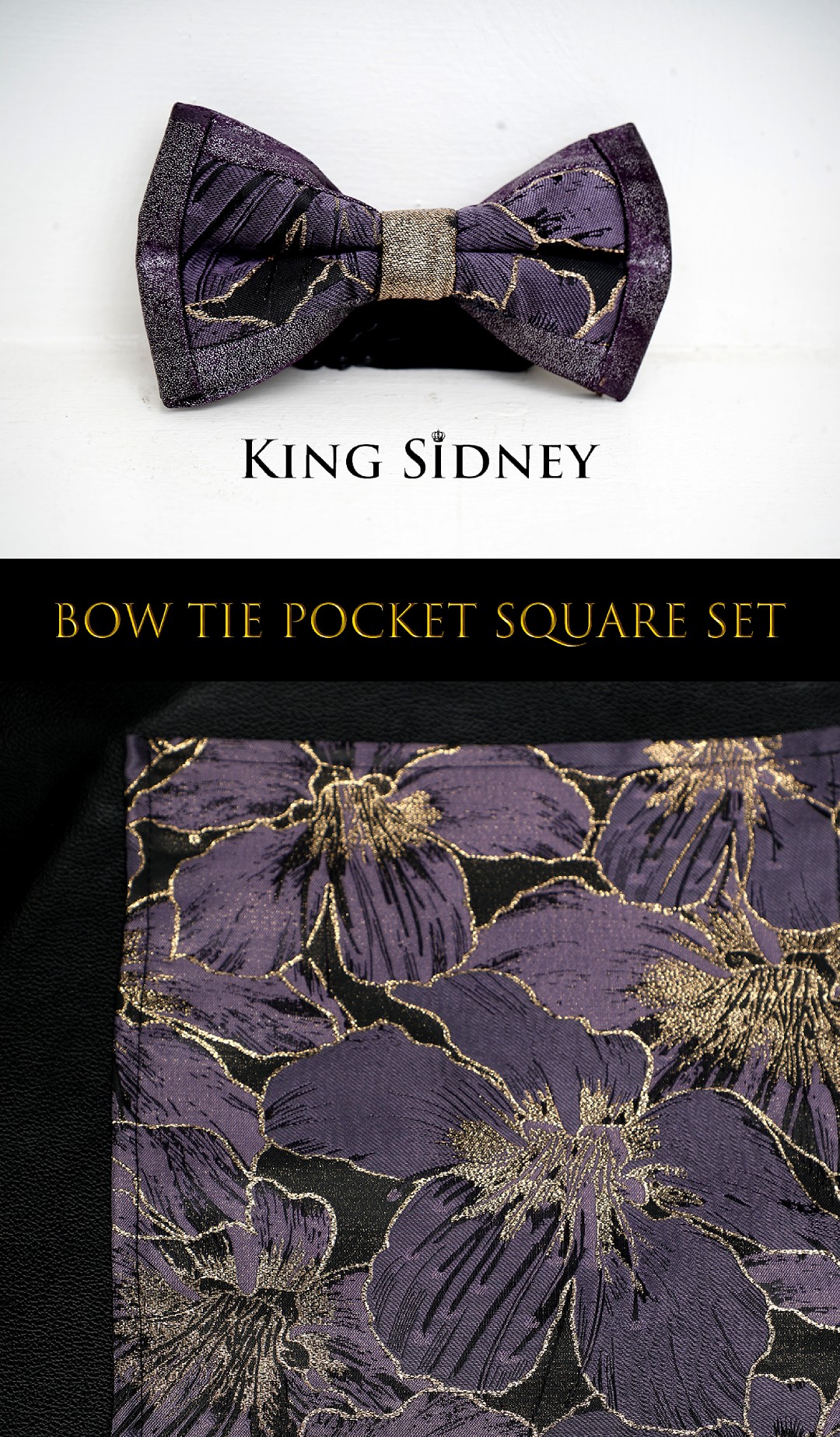 Purple and gold unique wedding bow tie pocket square Kenya Uganda Tanzania South Sudan
