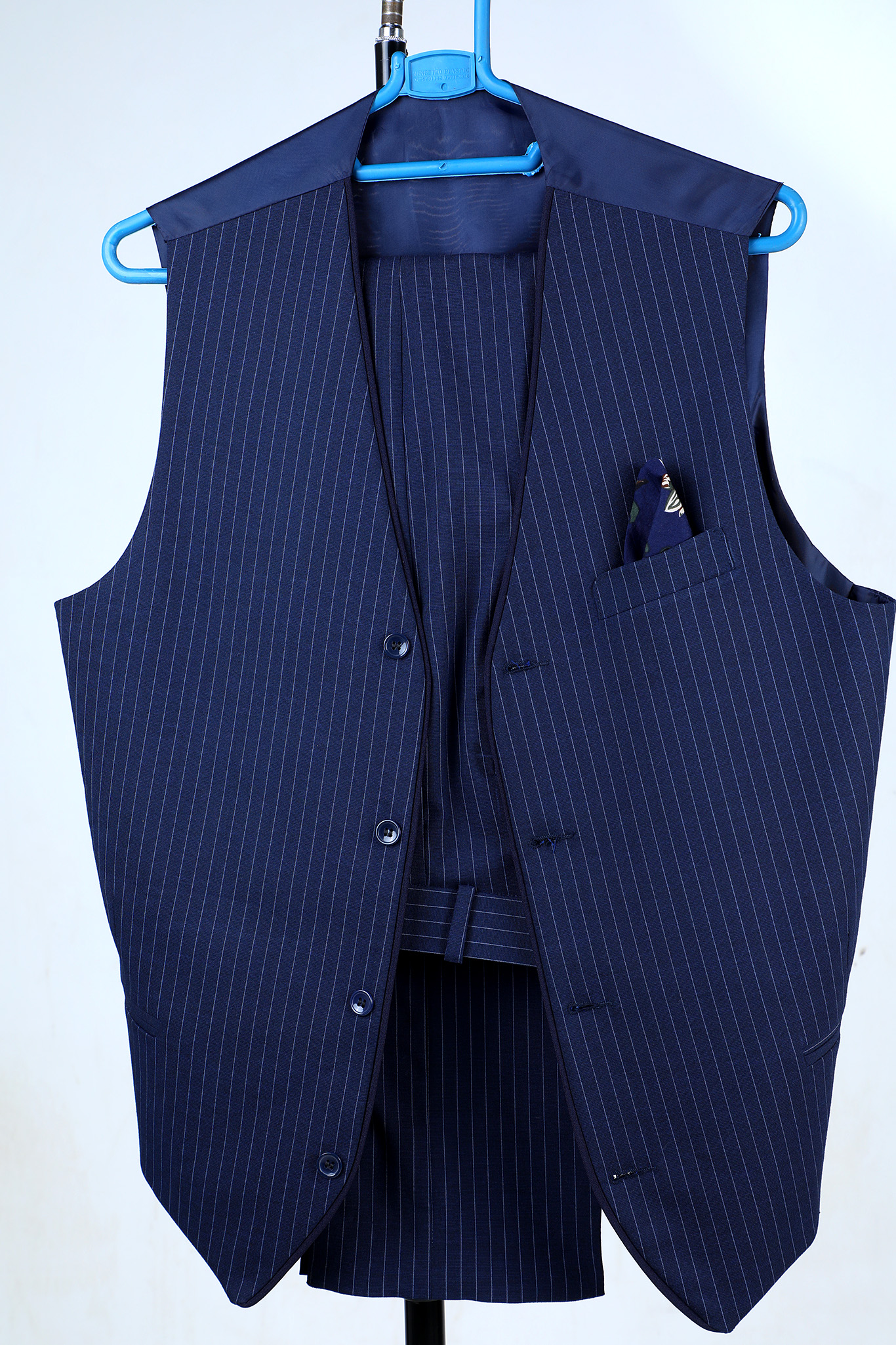 Blue pinstripe 2-piece waistcoat suit for men in Nairobi Kenya