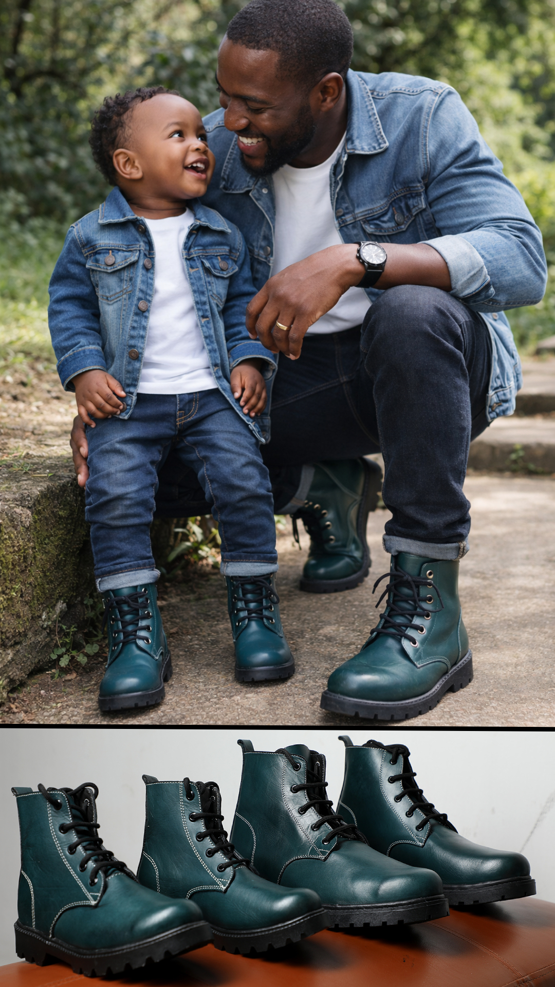 Matching father-son birthday boots for the birthday photoshoot.