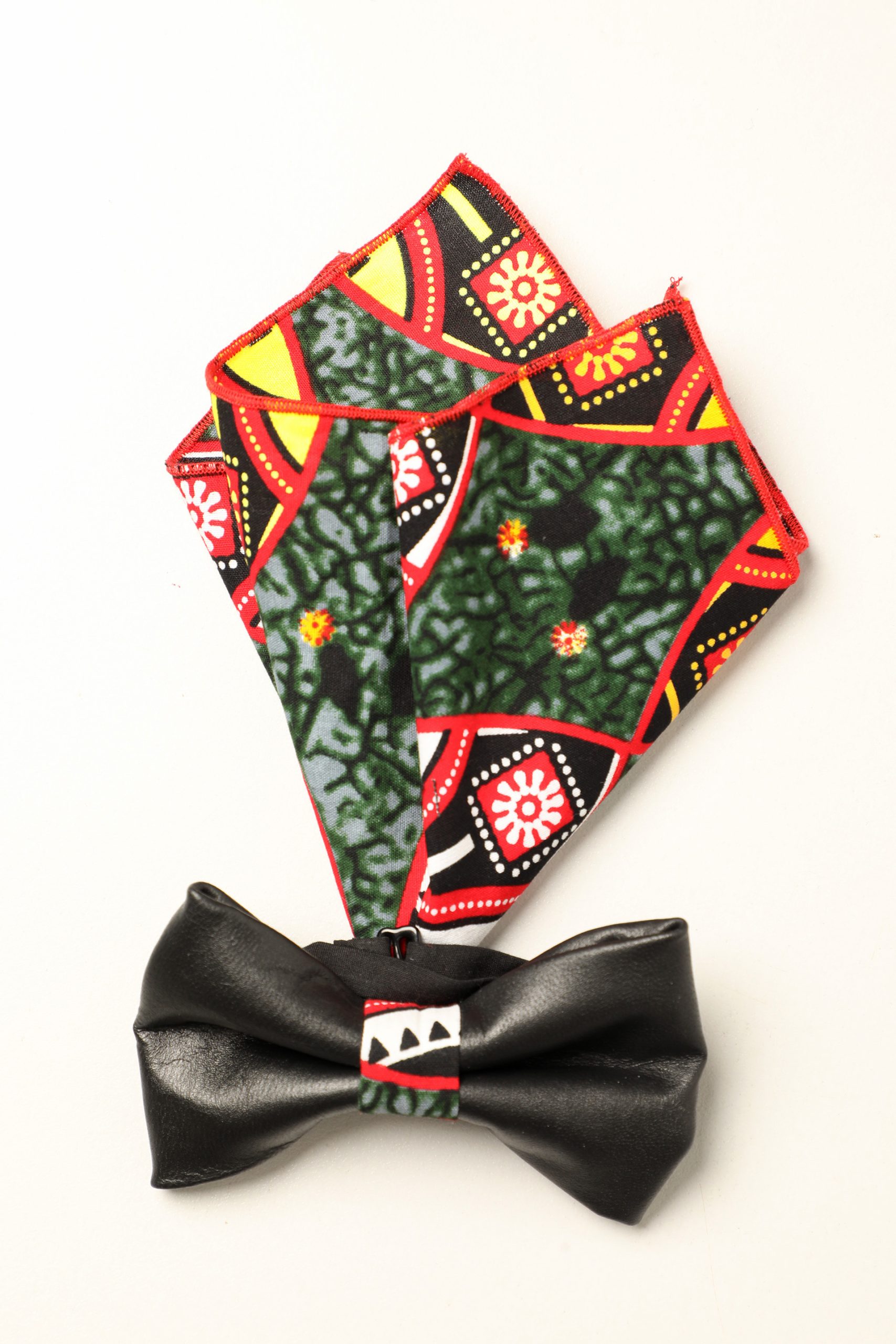 Leather bow tie with African print detail in Nairobi Kenya