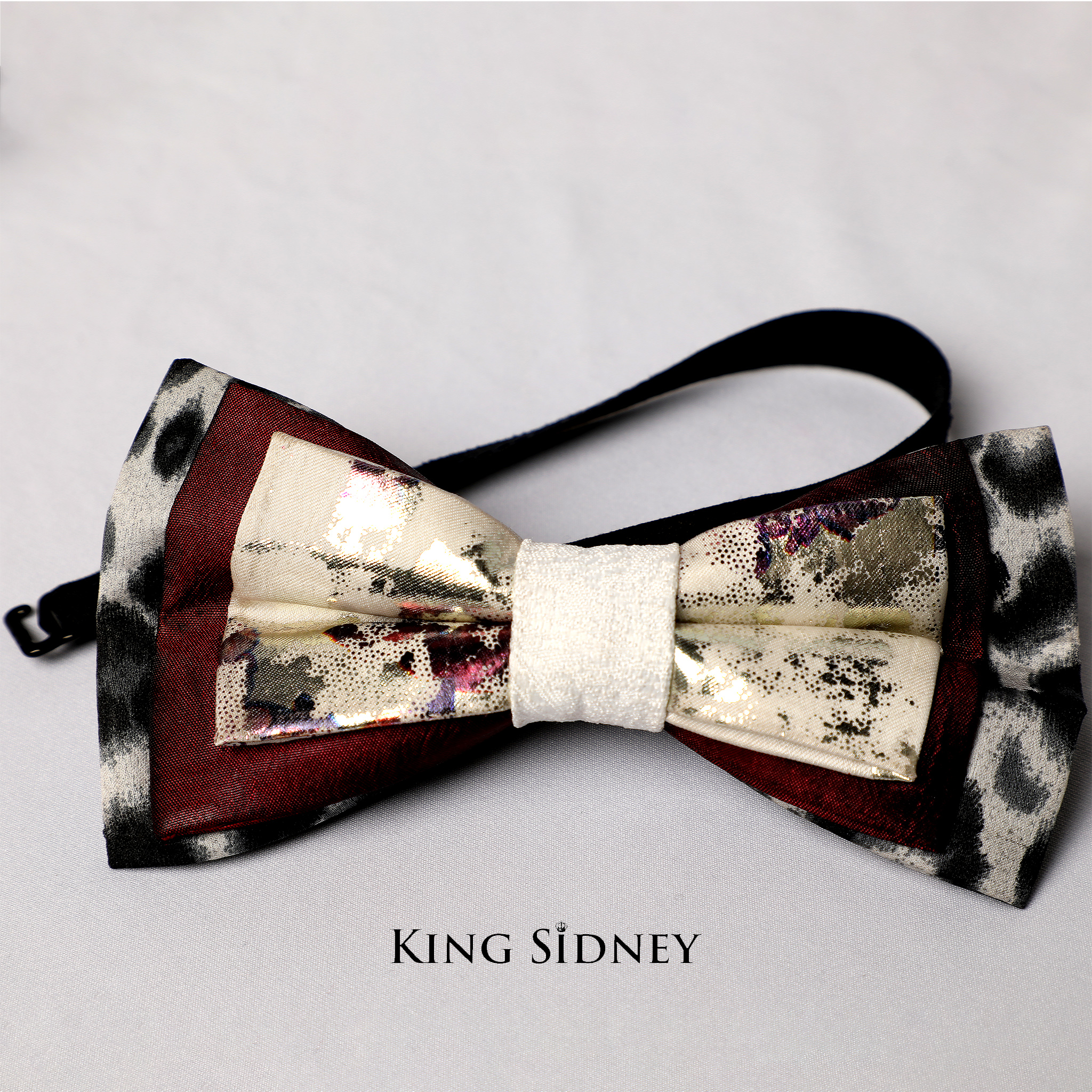 king-sidney-wedding-bow-tie (1) Wine red off white animal print wedding bow tie for the groom in Kenya Uganda Tanzania & South Sudan